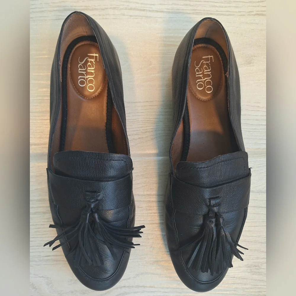 Franco Sarto Bisma Loafer Women's Black Leather Tassel Slip In Loafers  Size 9.5